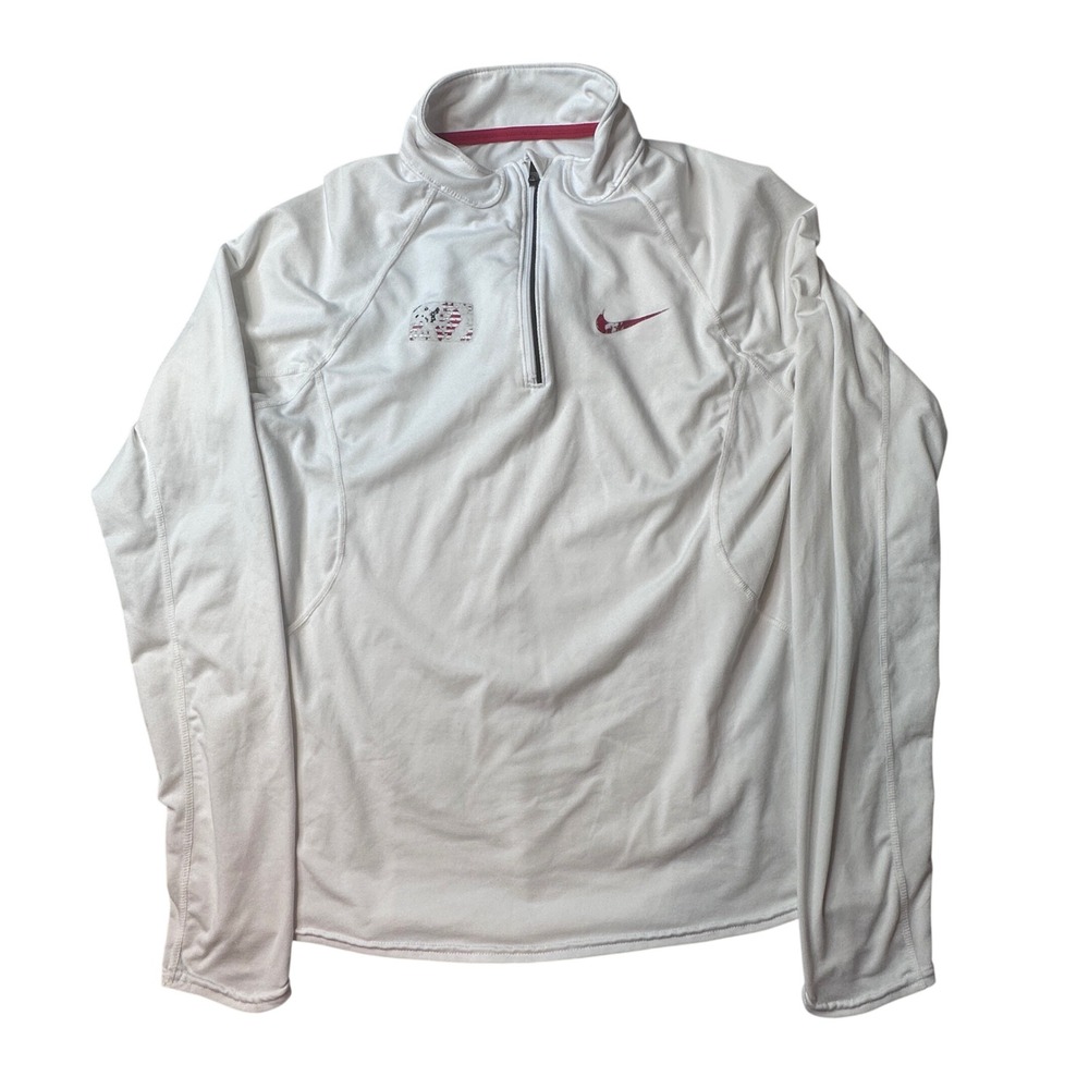 Nike Pullover Womens L White Fit Dry 1/4 Zip USA Athletic Long Sleeve Top